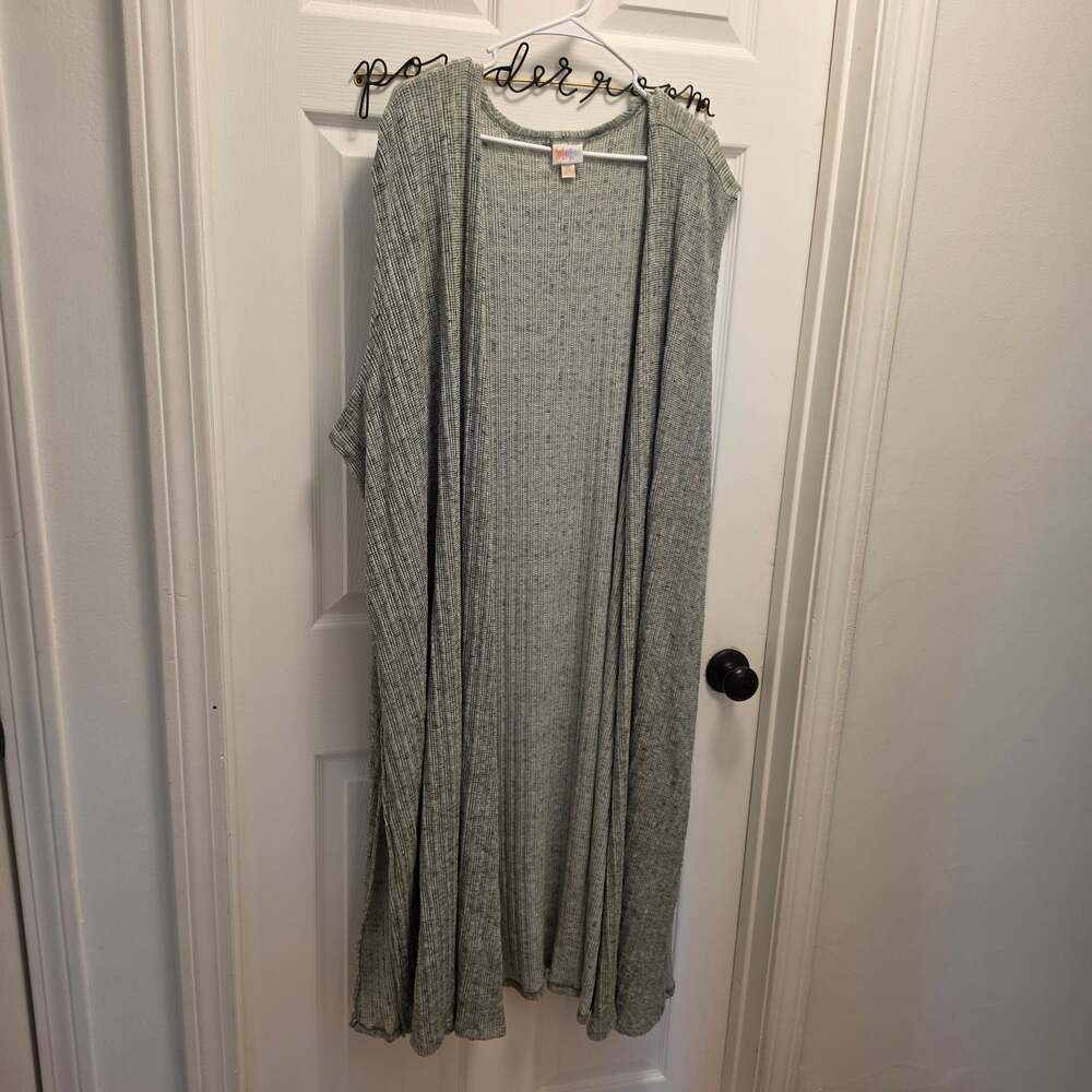 Lularoe 3XL Knit Green and White Joy Longline Vest